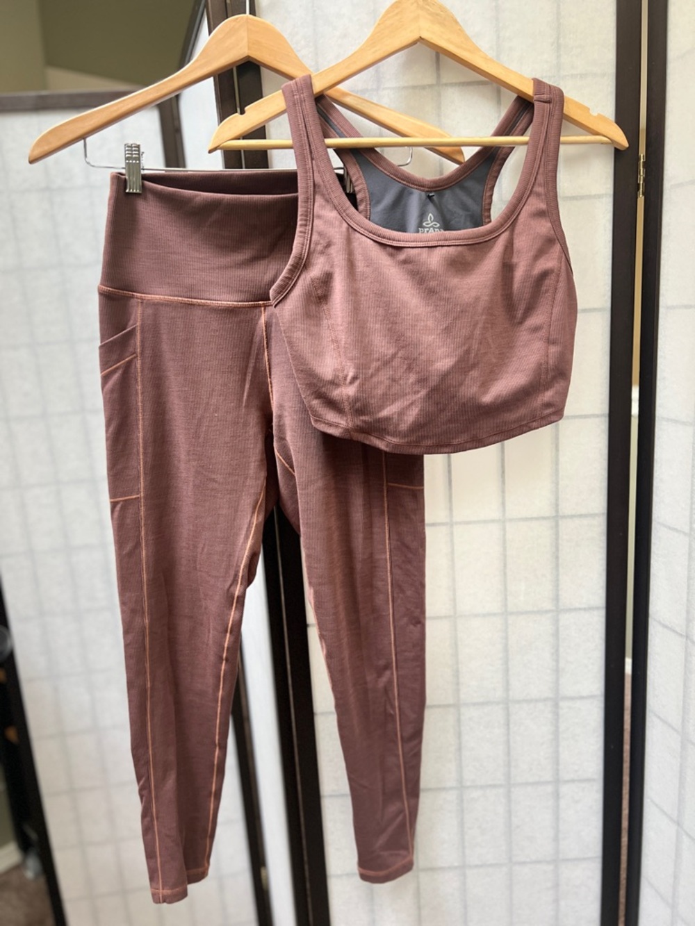 Prana Mauve Ribbed Sports Bralette and Legging Set - Size M